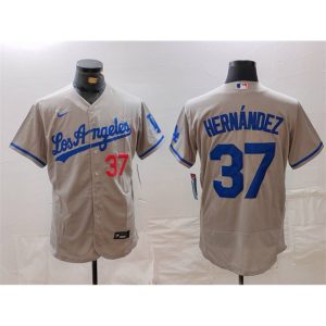 Men's Los Angeles Dodgers #37 Teoscar Hernandez Grey Flex Base Stitched Baseball Jersey