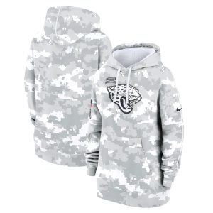Women's Jacksonville Jaguars  Arctic Camo 2024 Salute To Service Club Fleece Pullover Hoodie