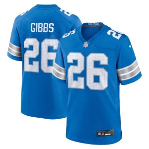 Men's Detroit Lions #26 Jahmyr Gibbs  Blue Game Jersey
