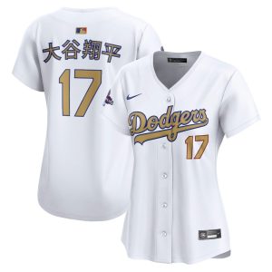 Women's Los Angeles Dodgers #18 Shohei Ohtani White 2025 Gold Collection Kanji Limited Jersey