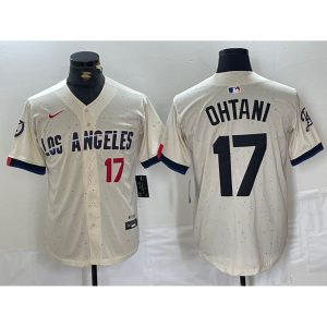 Men's Los Angeles Dodgers #17 Shohei Ohtani  Cream Stitched Baseball Jersey