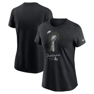 Women's Philadelphia Eagles   Black Super Bowl LIX Champions Lombardi Trophy T-Shirt