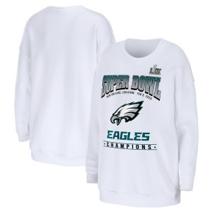 Women's Philadelphia Eagles  WEAR by Erin Andrews White Super Bowl LIX Champions Fleece Pullover Sweatshirt