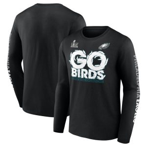 Men's Philadelphia Eagles  Black Super Bowl LIX Champions Big & Tall Go Birds Long Sleeve T-Shirt