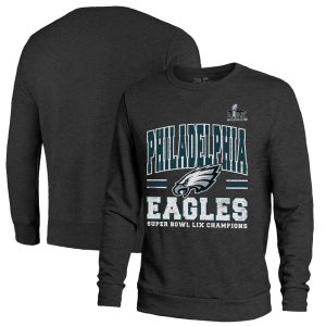 Men's Philadelphia Eagles  Threads Black Super Bowl LIX Champions Big Chalk Stripe Tri-Blend Fleece Sweatshirt