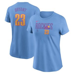 Women's Colorado Rockies #23 Kris Bryant Nike Light Blue 2025 City Connect Fuse Name & Number T-Shirt