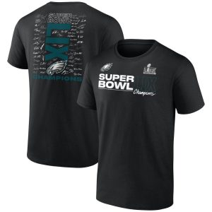Men's Philadelphia Eagles  Black Super Bowl LIX Champions Roster Autograph Signing T-Shirt