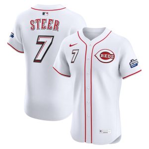 Men's Cincinnati Reds #7 Spencer Steer Nike White 2025 MLB Speedway Classic Home Elite Player Jersey