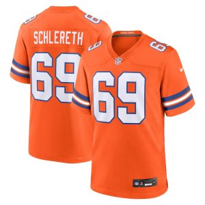 Men's Denver Broncos Mark Schlereth  Orange Mile High Collection 1977 Throwback Retired Player Game Jersey