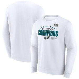 Men's Philadelphia Eagles  White Super Bowl LIX Champions Iconic Victory Fleece Sweatshirt