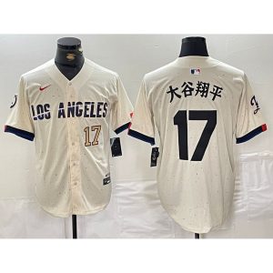 Men's Los Angeles Dodgers #17 Shohei Ohtani  Cream Stitched Baseball Jersey