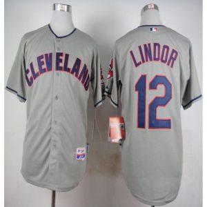 indians #12 Francisco Lindor Grey Cool Base Stitched MLB Jersey