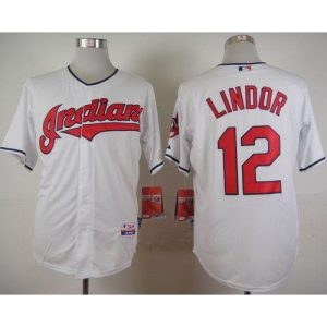 indians #12 Francisco Lindor White Cool Base Stitched MLB Jersey