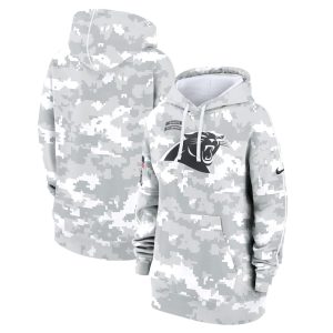 Women's Carolina Panthers  Arctic Camo 2024 Salute To Service Club Fleece Pullover Hoodie