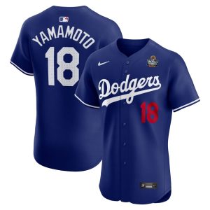 Men's Los Angeles Dodgers #18 Yoshinobu Yamamoto  Royal 2024 World Series Alternate Elite Player Jersey
