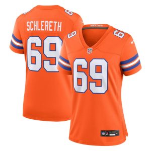 Women's Denver Broncos Mark Schlereth  Orange Mile High Collection 1977 Throwback Retired Player Game Jersey