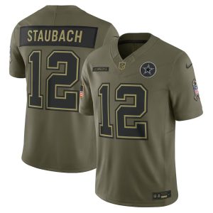 Men's Dallas Cowboys #12 Roger Staubach Nike Olive 2025 Salute to Service Retired Limited Jersey