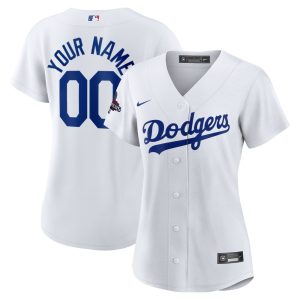 Women's Los Angeles Dodgers  White 2024 World Series Champions Home Custom Replica Jersey