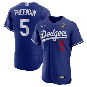 Men's Los Angeles Dodgers #5 Freddie Freeman  Royal 2024 World Series Alternate Authentic Player Jersey