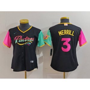 Youth San Diego Padres #3 Jackson Merrill Black City Connect Stitched Baseball Jersey