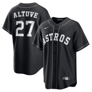 Men's Houston Astros #27 Jose Altuve Nike Black Lights Out Replica Player Jersey