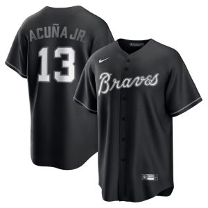 Youth Atlanta Braves #13 Ronald Acuna Jr. Nike Black Lights Out Replica Player Jersey