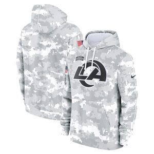 Youth Los Angeles Rams  White/Gray 2024 Salute To Service Pullover Hoodie
