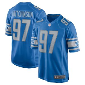Men's Detroit Lions #97 Aidan Hutchinson  Blue Player Game Jersey