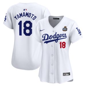 Women's Los Angeles Dodgers #18 Yoshinobu Yamamoto  White 2024 World Series Limited Player Jersey