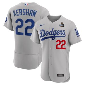 Men's Los Angeles Dodgers #22 Clayton Kershaw  Gray 2024 World Series Alternate Authentic Player Jersey