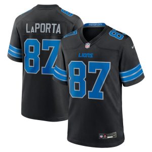 Men's Detroit Lions #87 Sam LaPorta  Black 2nd Alternate Game Jersey