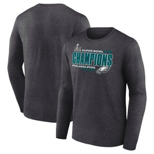 Men's Philadelphia Eagles  Heather Charcoal Super Bowl LIX Champions Under The Lights Long Sleeve T-Shirt