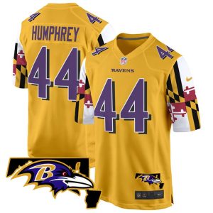 Men's Baltimore Ravens #44 Marlon Humphrey Gold 2025 Maryland Flag Vapor Limited Football Game Jersey