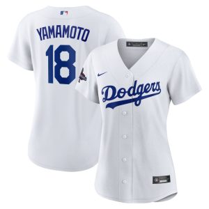 Women's Los Angeles Dodgers #18 Yoshinobu Yamamoto  White 2024 World Series Champions Home Replica Player Jersey