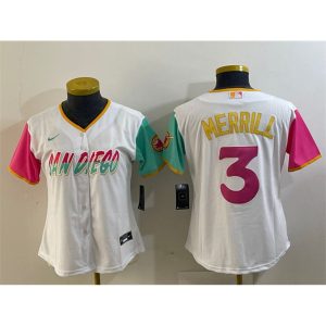 Youth San Diego Padres #3 Jackson Merrill White City Connect Stitched Baseball Jersey