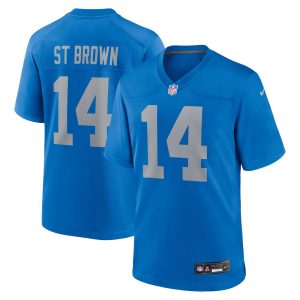 Men's Detroit Lions #14 Amon-Ra St.Brown  Blue Alternate Game Jersey