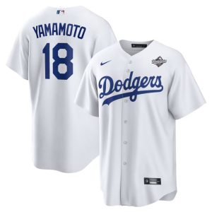 Men's Los Angeles Dodgers #18 Yoshinobu Yamamoto Nike White 2025 World Series Home Replica Player Jersey
