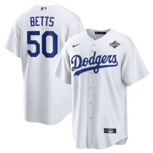 Men's Los Angeles Dodgers #50 Mookie Betts Nike White 2025 World Series Home Replica Player Jersey