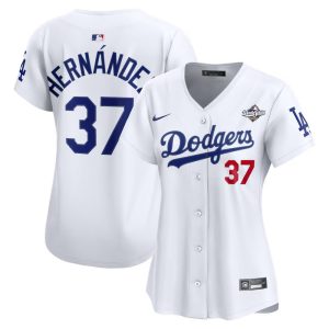 Women's Los Angeles Dodgers #37 Teoscar Hernandez Nike White 2025 World Series Home Limited Jersey