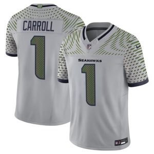 Men's Seattle Seahawks #1 Pete Carroll Gray Rivalries Collection F.U.S.E. Vapor Limited Stitched Jersey