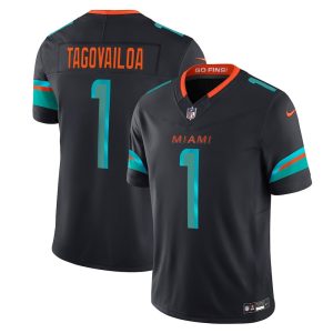 Men's Miami Dolphins #1 Tua Tagovailoa Black Rivalries Collection F.U.S.E. Vapor Limited Stitched Jersey
