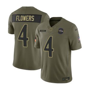Youth's Baltimore Ravens #4 Zay Flowers Nike Olive 2025 Salute to Service Retired Limited Jersey