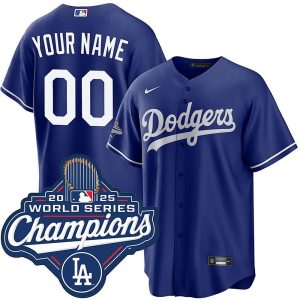 Men's Los Angeles Dodgers Custom Nike Royal 2025 World Series Champions Home Replica Jersey