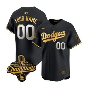 Men's Los Angeles Dodgers Custom Nike Black Golden 2025 World Series Champions Home Limited Jersey