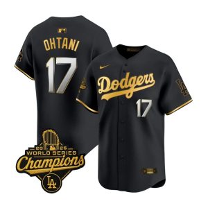 Youth Los Angeles Dodgers #17 Shohei Ohtani Nike Black Golden 2025 World Series Champions Home Limited Jersey