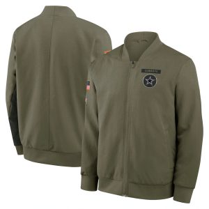 Men's Dallas Cowboys Nike Olive 2025 Salute to Service Sideline Full-Zip Bomber Jacket