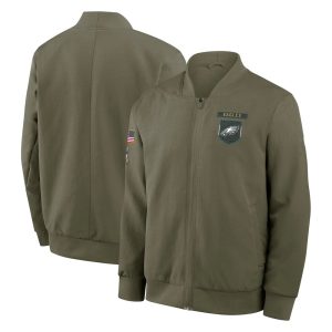Men's Philadelphia Eagles Nike Olive 2025 Salute to Service Sideline Full-Zip Bomber Jacket