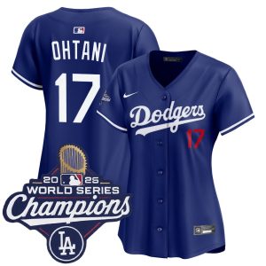 Women's Los Angeles Dodgers #17 Shohei Ohtani Nike Royal 2025 World Series Champions Home Limited Jersey