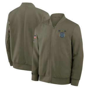 Men's Indianapolis Colts Nike Olive 2025 Salute to Service Sideline Full-Zip Bomber Jacket