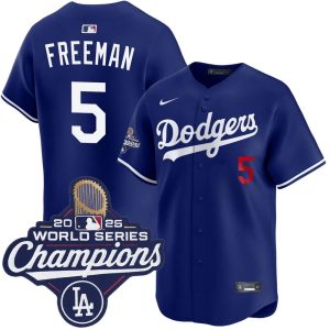 Youth Los Angeles Dodgers #5 Freddie Freeman Nike Royal 2025 World Series Champions Home Limited Jersey